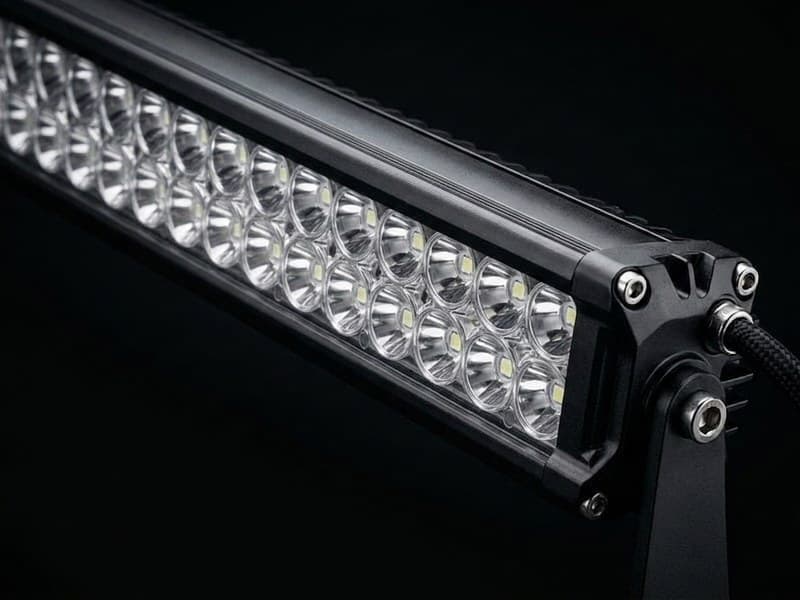 vue rapprochée d'une barre LED droite double rangée Next‑Tech pour tous les types de véhicules, optique haute puissance, faisceau longue portée