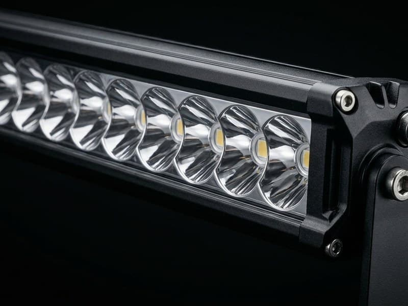 Vue rapprochée d'une barre LED simple rangée Next‑Tech, longue portée pour tous type de véhicules