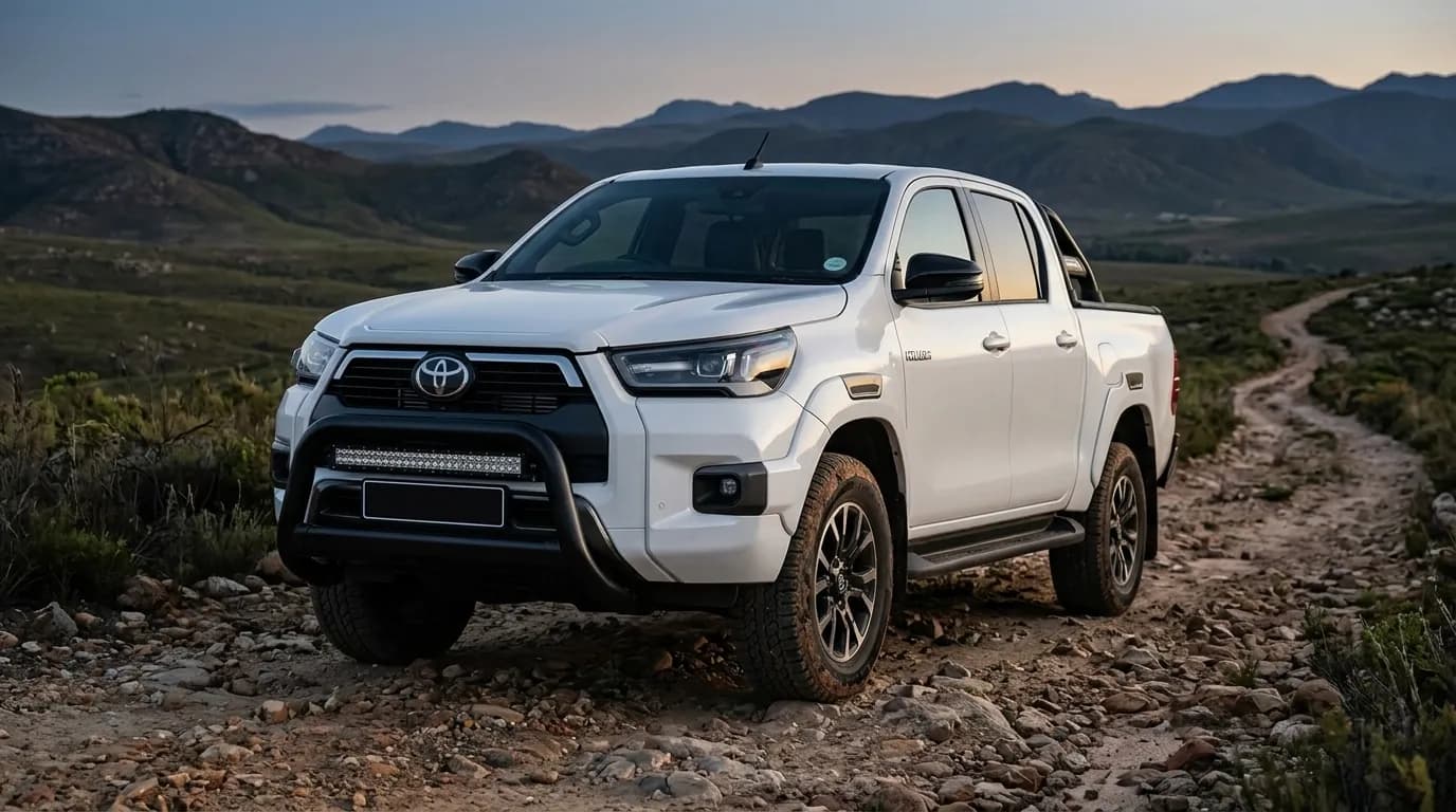 Toyota Hilux équipé d'une barre LED Next-Tech montée sur un pare-buffle avant, en terrain tout-terrain
