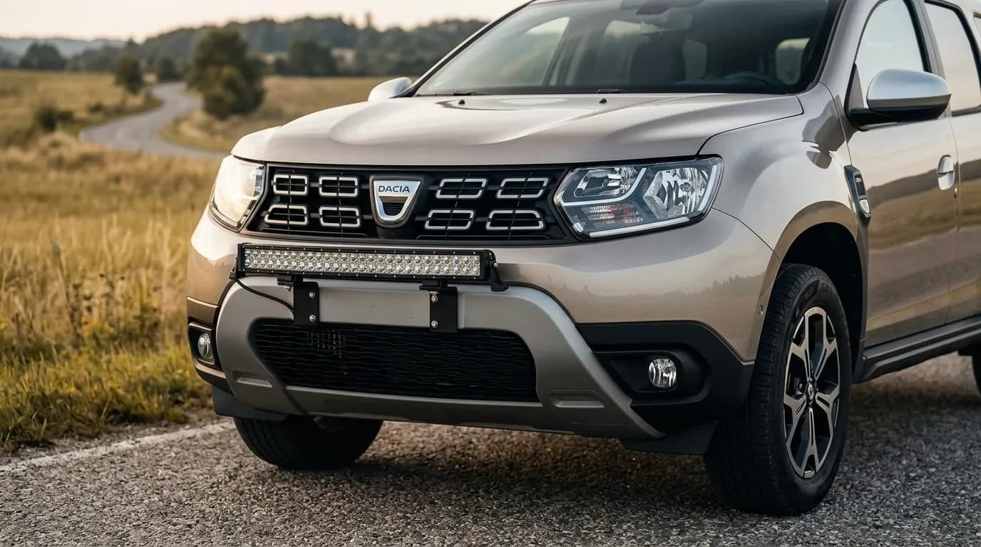 Barre LED Next-Tech intégrée dans le pare-chocs avant d'un Dacia Duster