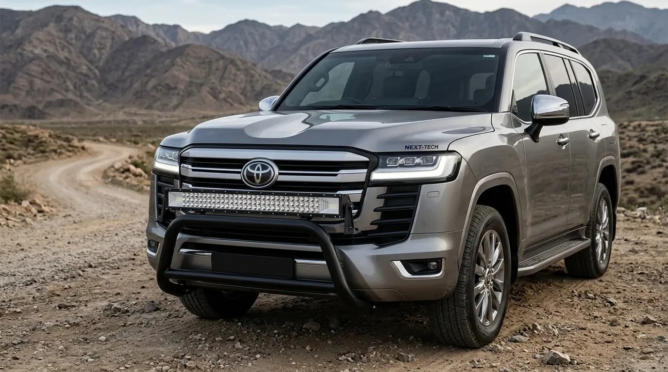 Barre LED Next-Tech montée sur le pare-buffle avant d'un Toyota Land Cruiser 300