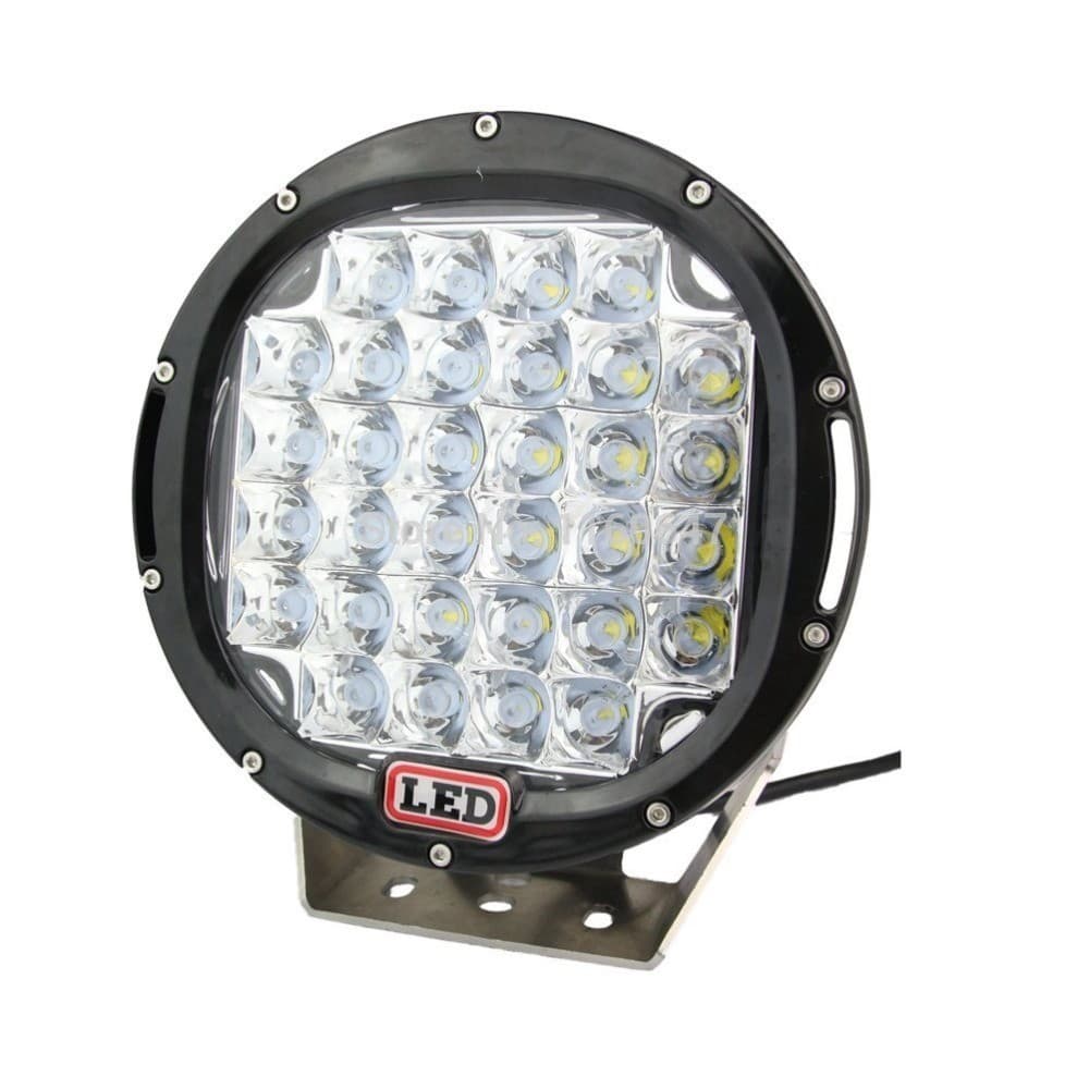 Phare LED longue portée 185W vue de face avec 37 leds CREE et support inox