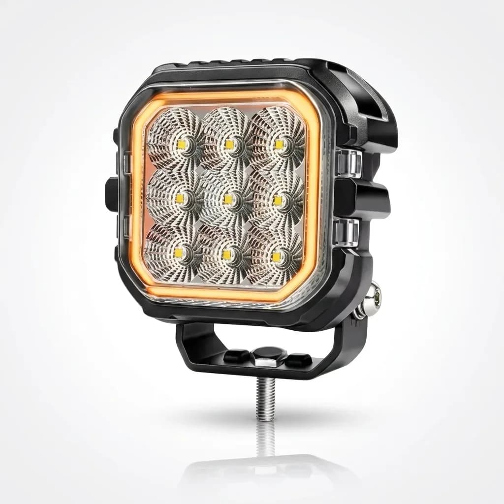 Phares LED faisceau large carré 45w 10cm 7500 lumens avec feu de jour orange