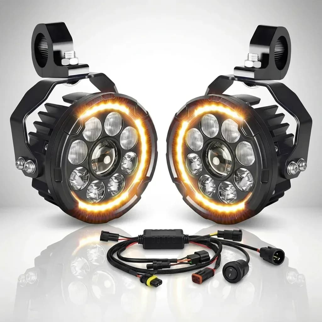 Kit de phares LED longue portée 90w par feu 12cm rond pour motos