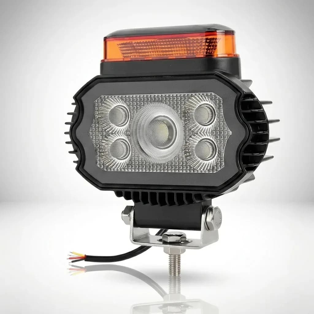 Phare de travail LED 14cm rectangulaire avec gyrophare intégré 12V - 24V
