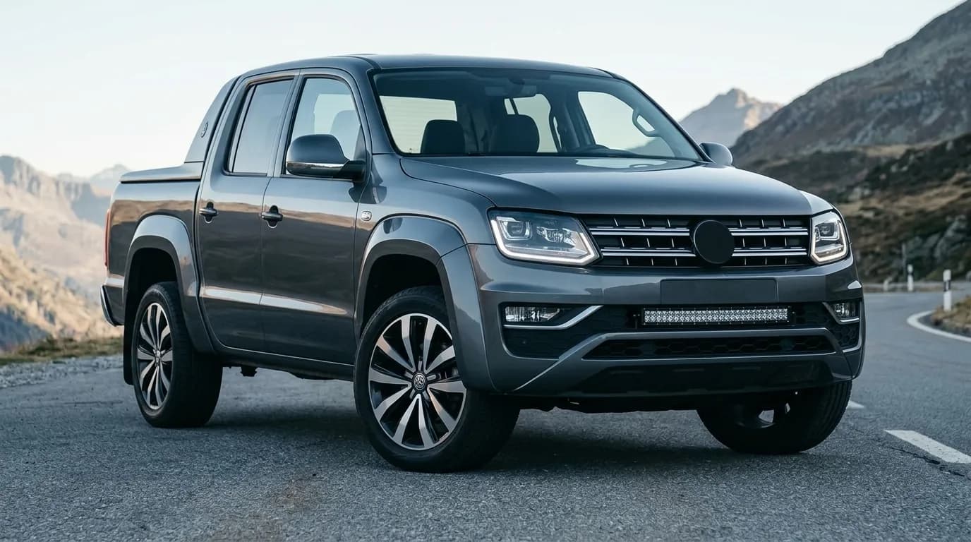 Face avant d'un Volkswagen Amarok avec une barre LED Next-Tech intégrée discrètement dans le pare-chocs