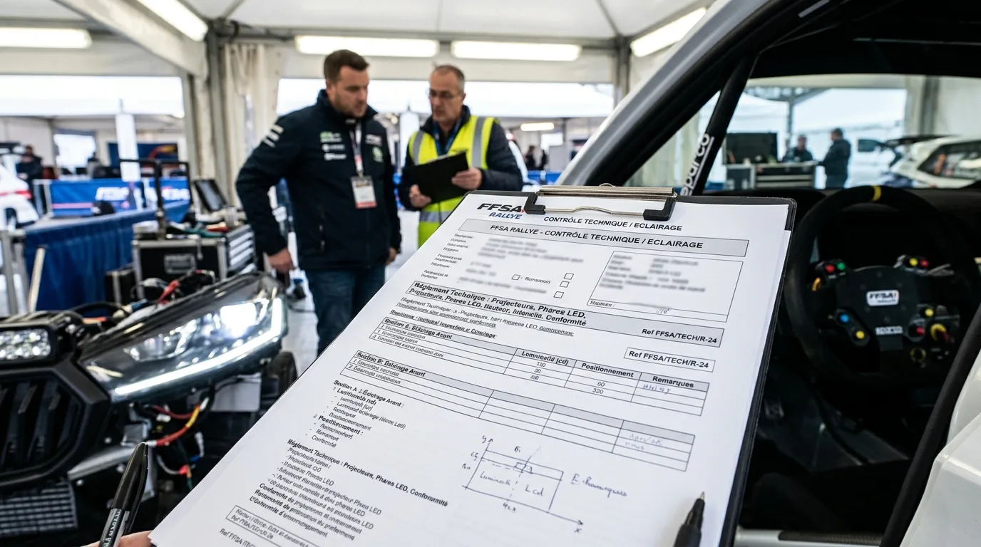 Contrôle technique FFSA éclairage rallye
