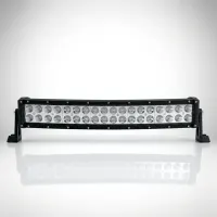 barre LED incurvée 120W Next‑Tech sur fond studio blanc, vue de face éteinte avec double rangée d'optiques et supports latéraux