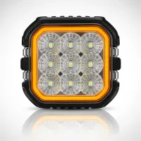 phare led carré Next‑Tech 45w 10cm avec feu de jour orange éteint, vue de face sur fond studio