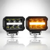 feux LED rectangulaires Next‑Tech avec DRL blanc et orange sur fond studio, comparaison des deux modes allumés