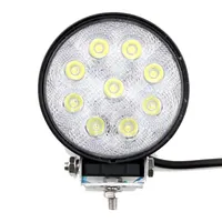 Phare LED rond 27W éteint vue frontale avec optique claire et support de fixation orientable