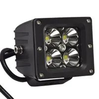 Phare LED moto carré 20W Epsitar vue trois-quarts, 4 LEDs réflecteurs chromés, boîtier alu noir 82mm avec câble