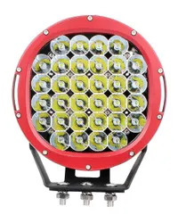 Phare LED rond 96W 32 leds CREE vue de face cerclage rouge boulons de fixation visibles