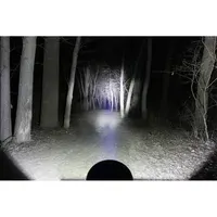 Faisceau lumineux du phare LED CREE 30W éclairant un sentier forestier la nuit, longue portée démontrée