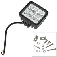 Phare LED 18W carré 75mm avec câble d'alimentation et kit de fixation rail, vis et écrous inox