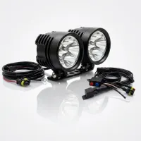 kit phares LED moto ronds Next‑Tech NT-XP4 60mm 50w 15500 lumens 5000K avec faisceau complet et interrupteur sur fond studio