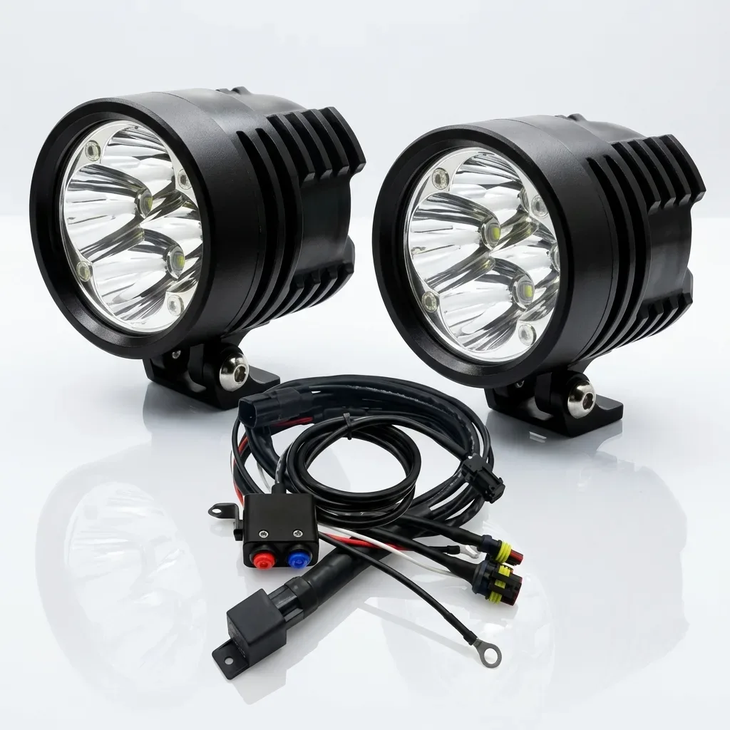 Kit de feux additionnels LED moto XP4 avec faisceau complet : relais, fusible et interrupteur guidon